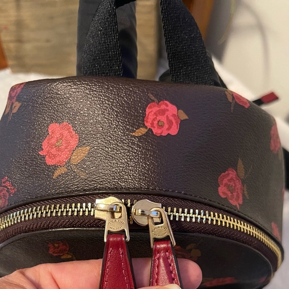 Coach Dark Brown Backpack with Red Floral Pattern no stains, no wear, almost new - Picture 8 of 16